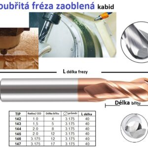 Karbidová fréza s kulovou zaoblenou špičkou